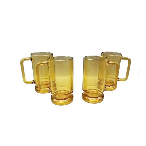 Mid Century Amber Glass Beer Stein, Set of 4 - Picture 9 of 9